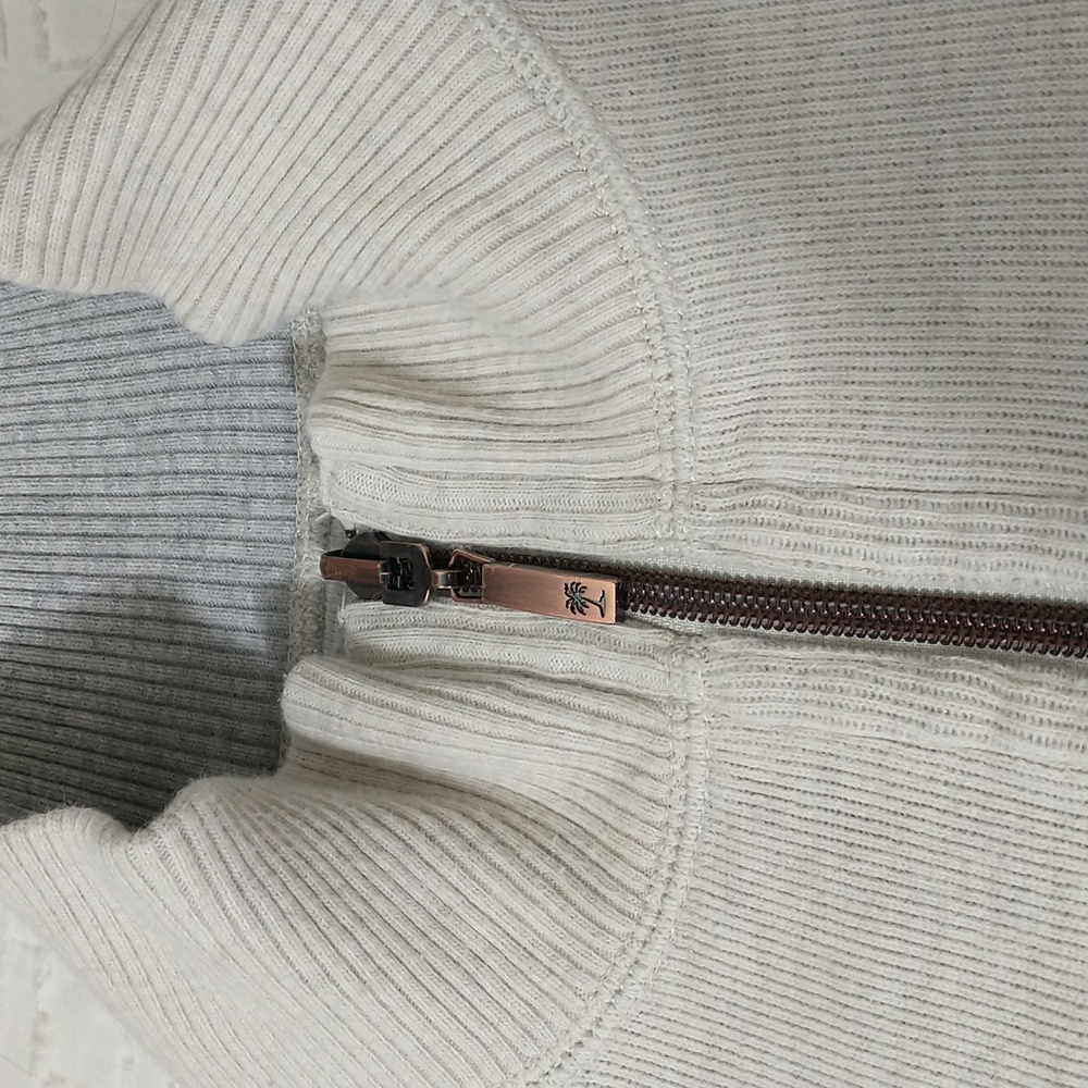 Tommy Bahama Reversible Quarter-Zip Sweatshirt, Cream And Grey, Mens Size Large - Picture 10 of 13